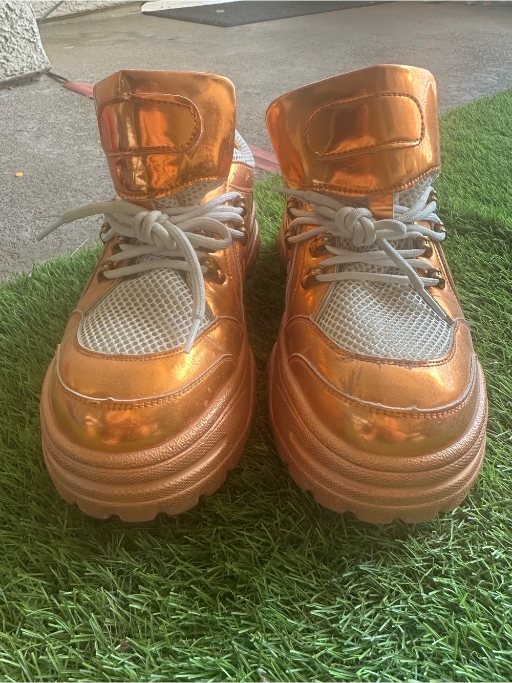 Cape Robbin Metallic Orange Platform Sneakers: Unisex **** - Picture 2 of 6